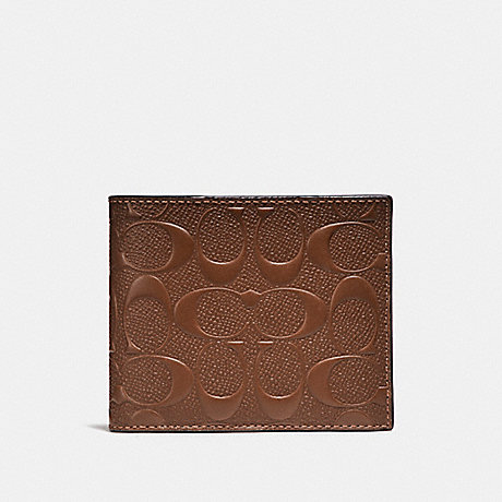COACH COMPACT ID WALLET IN SIGNATURE LEATHER - SADDLE - F25753