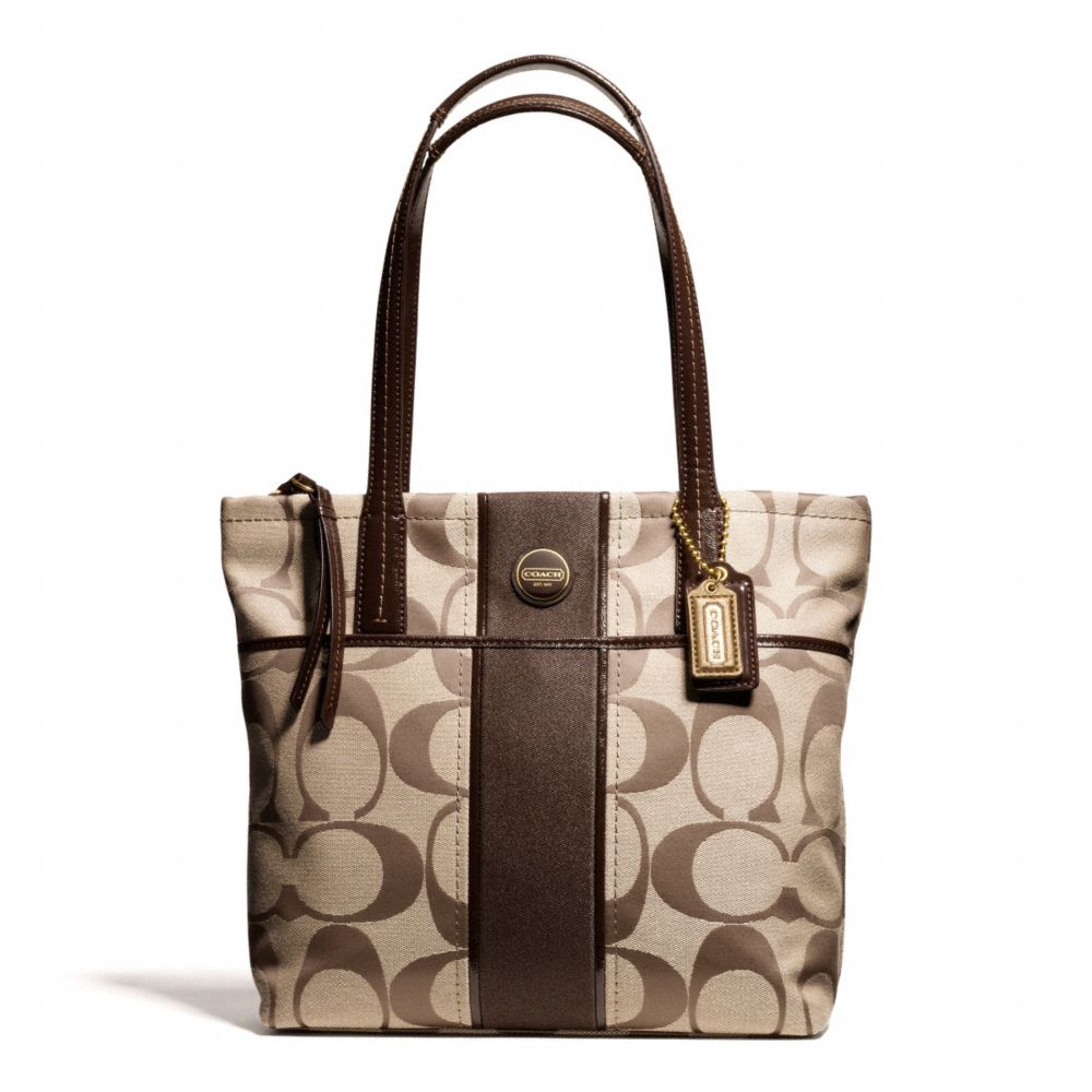 Signature Stripe Tote Coach F25771 BRASS/KHAKI/MAHOGANY - WWW