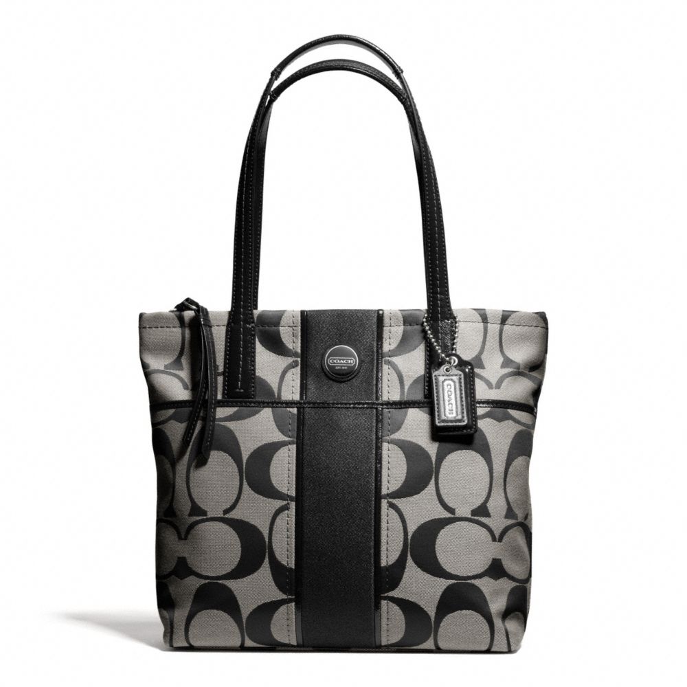 COACH SIGNATURE STRIPE TOTE - SILVER/BLACK/WHITE/BLACK - F25771