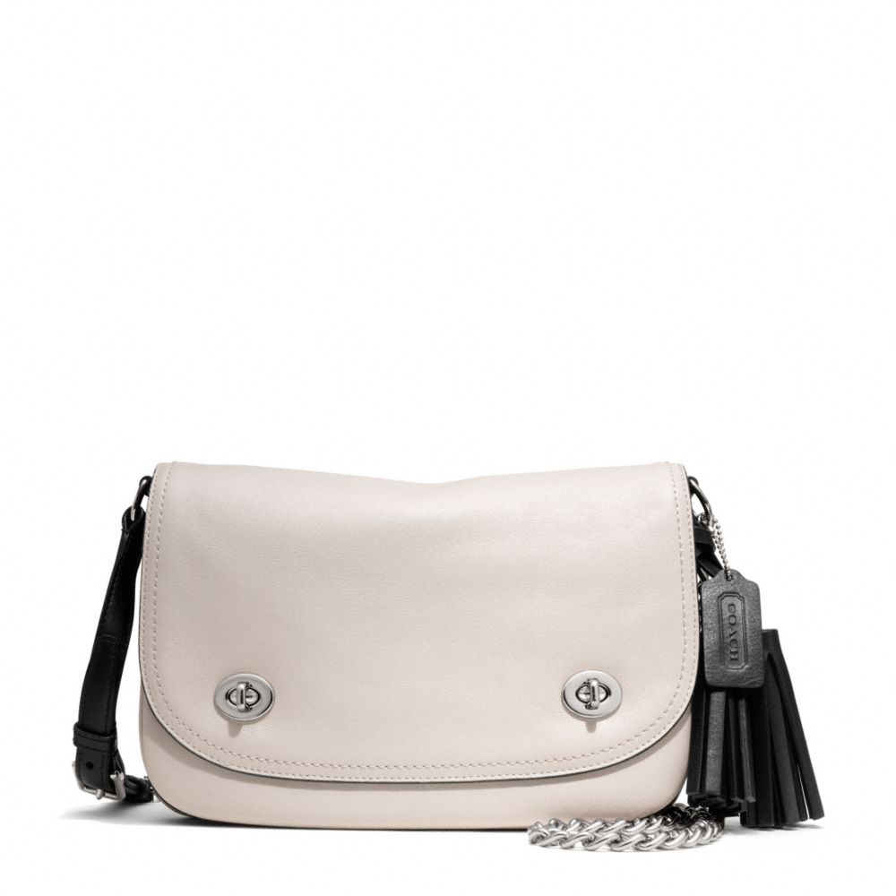 TWO TONE LEATHER DOUBLE GUSSET FLAP - COACH f25801 - SILVER/MUSHROOM/BLACK