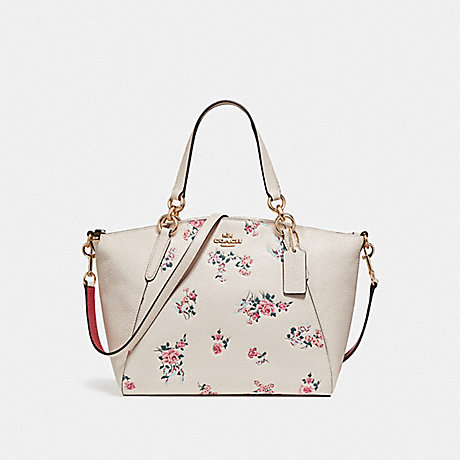 COACH SMALL KELSEY SATCHEL WITH CROSS STITCH FLORAL PRINT - LIGHT GOLD/CHALK MULTI - f25875