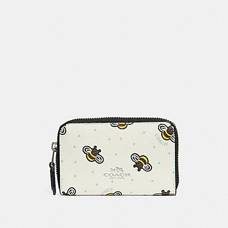 COACH ZIP AROUND COIN CASE WITH BEE PRINT - CHALK MULTI/SILVER - f25885