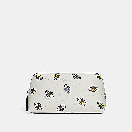 COACH COSMETIC CASE 17 WITH BEE PRINT - CHALK MULTI/SILVER - f25886