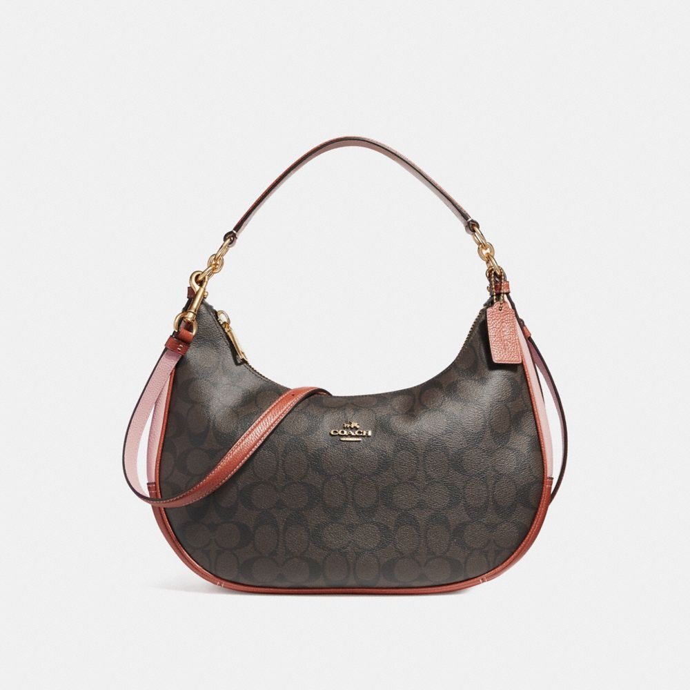 COACH EAST/WEST HARLEY HOBO IN COLORBLOCK SIGNATURE CANVAS - BROWN/BLUSH TERRACOTTA/LIGHT GOLD - F25897