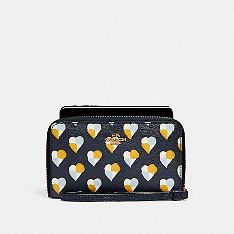 COACH PHONE WALLET WITH CHECKER HEART PRINT - MIDNIGHT MULTI/LIGHT GOLD - f25963