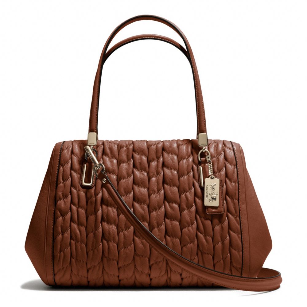 COACH MADISON GATHERED CHEVRON LEATHER MADELINE EAST/WEST SATCHEL - LIGHT GOLD/CHESTNUT - F25985