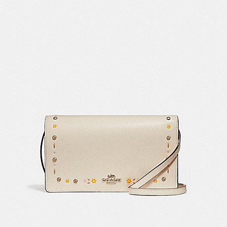 COACH FOLDOVER CROSSBODY CLUTCH WITH FLORAL TOOLING - SILVER/CHALK - f26007