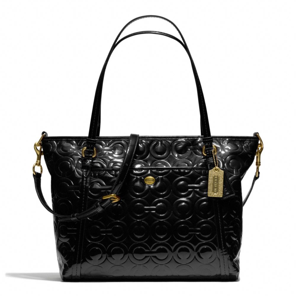 PEYTON OP ART EMBOSSED PATENT POCKET TOTE - COACH f26038 - BRASS/BLACK