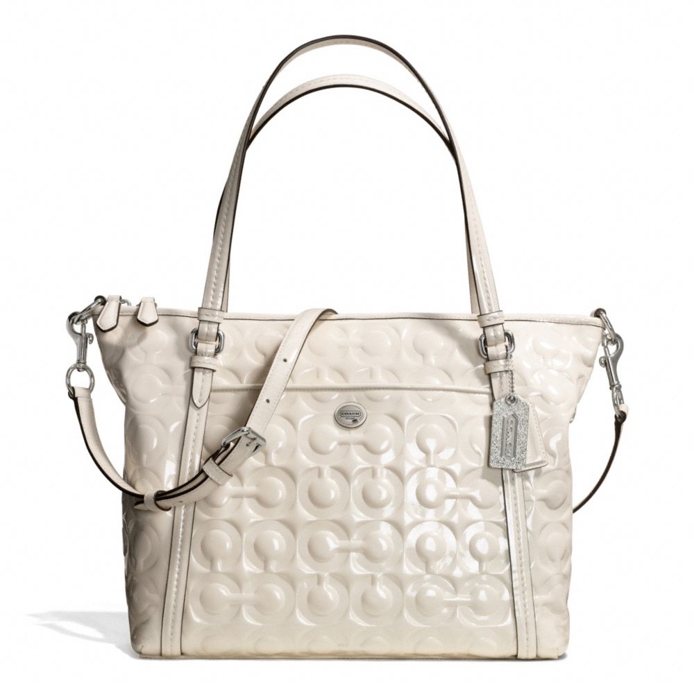 COACH PEYTON OP ART EMBOSSED PATENT POCKET TOTE - SILVER/IVORY - F26038