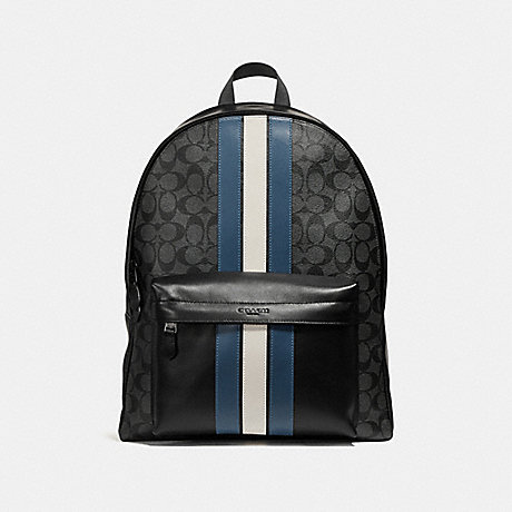 COACH CHARLES BACKPACK IN SIGNATURE CANVAS WITH VARSITY STRIPE - MIDNIGHT NVY/DENIM/CHALK/BLACK ANTIQUE NICKEL - f26066