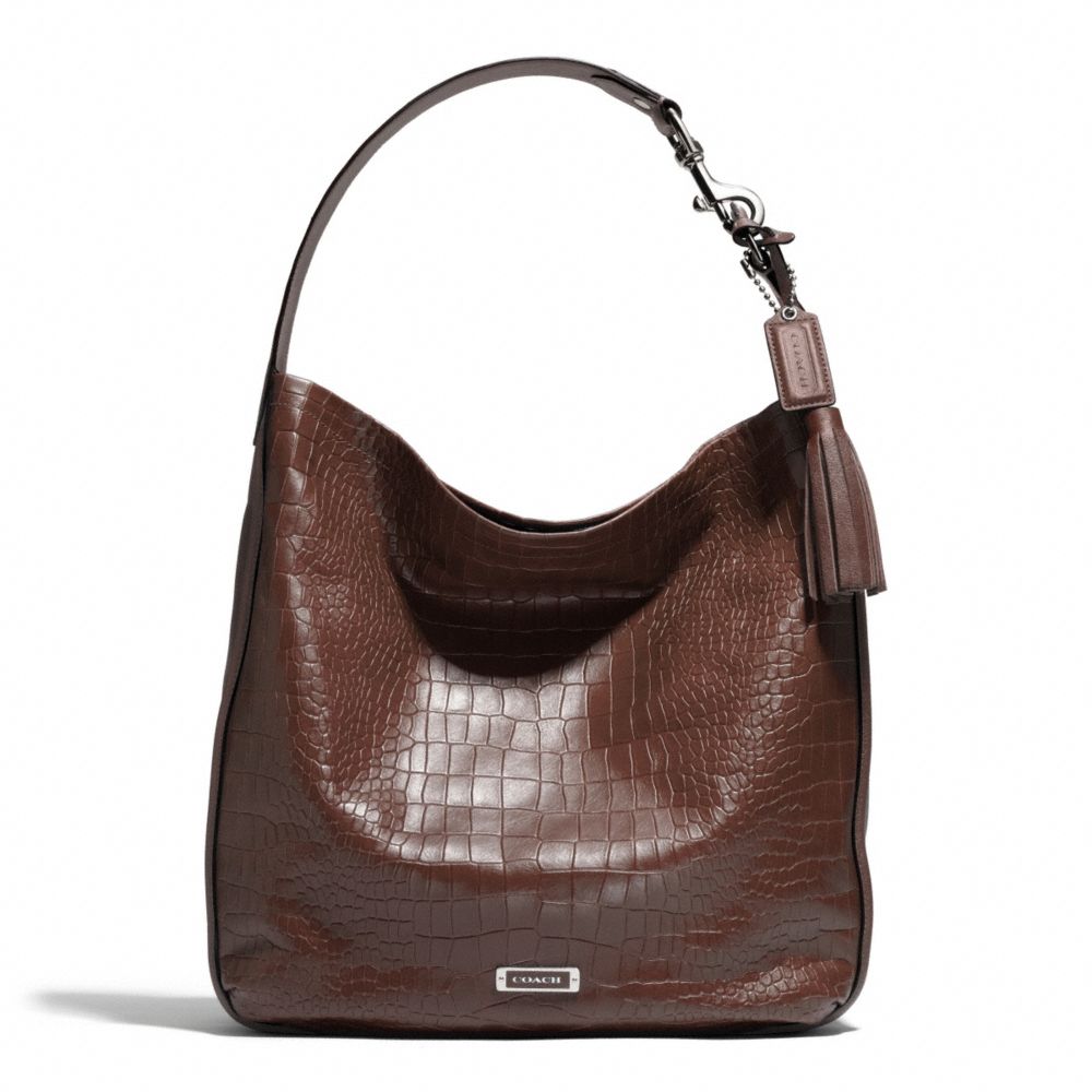 COACH AVERY EMBOSSED CROC HOBO - SILVER/FIG - F26122