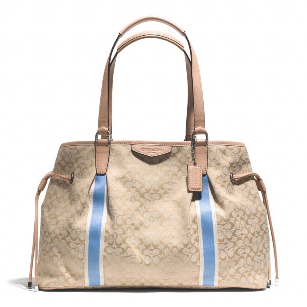 COACH SIGNATURE STRIPE 6CM DRAWSTRING CARRYALL - SILVER/LIGHT KHAKI/CORNFLOWER - F26130