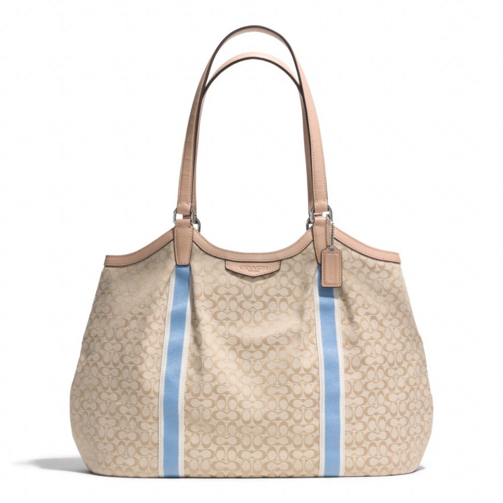 SIGNATURE STRIPE 6CM DEVIN SHOULDER BAG - COACH f26131 - SILVER/LIGHT KHAKI/CORNFLOWER