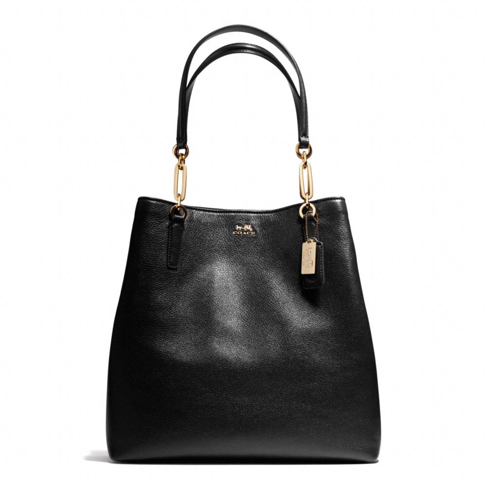 COACH MADISON LEATHER NORTH/SOUTH TOTE - LIGHT GOLD/BLACK - F26222