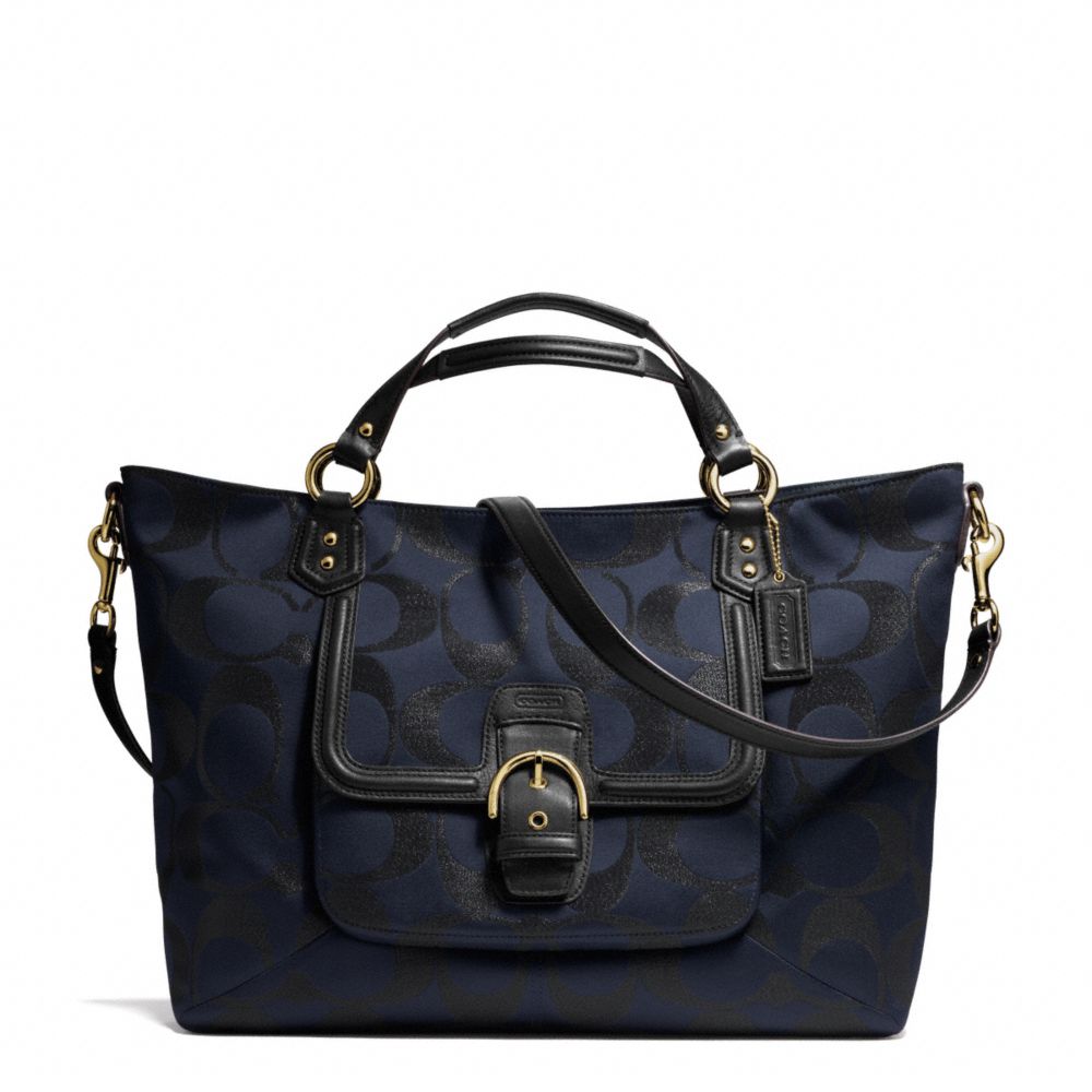 COACH CAMPBELL SIGNATURE METALLIC IZZY FASHION SATCHEL - BRASS/MIDNIGHT - F26241