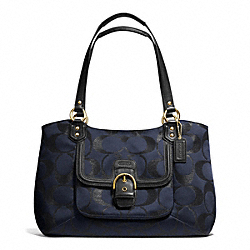 COACH CAMPBELL SIGNATURE METALLIC BELLE CARRYALL - BRASS/MIDNIGHT - F26246