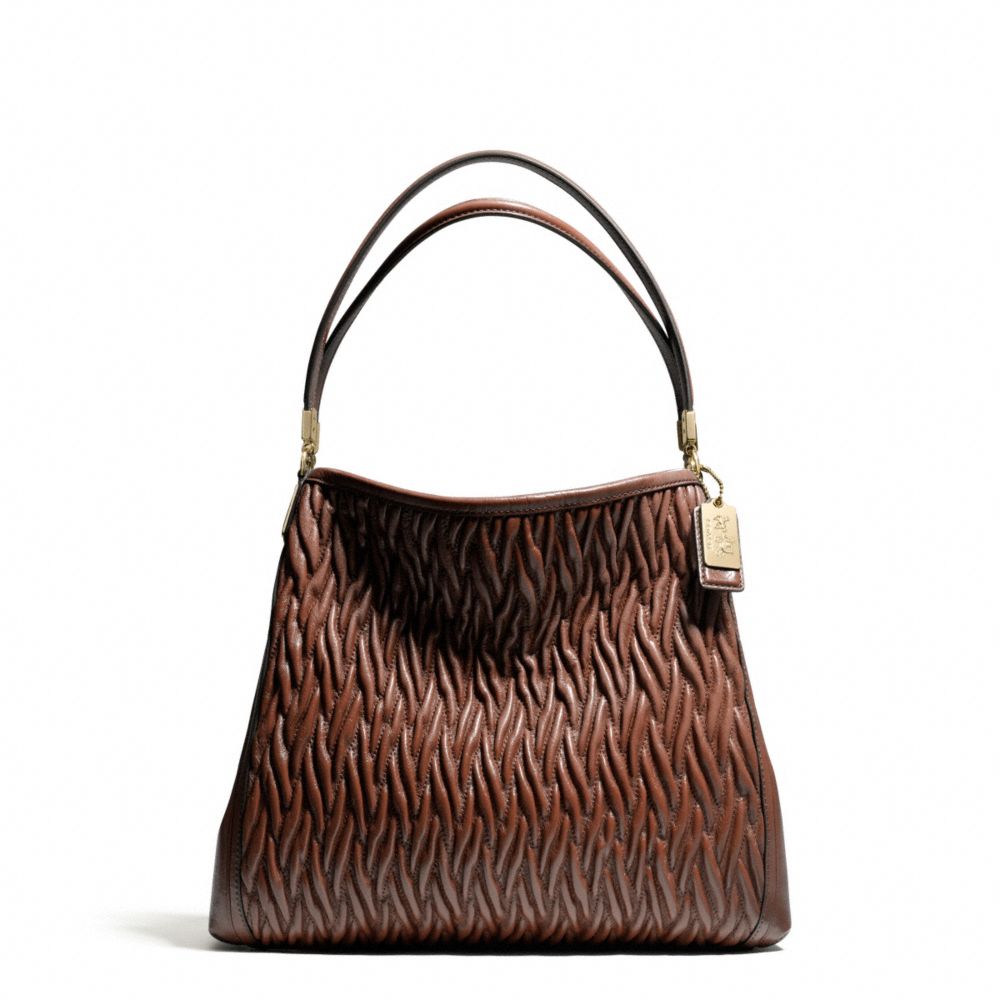 MADISON GATHERED TWIST LEATHER SMALL PHOEBE SHOULDER BAG - COACH f26258 - LIGHT GOLD/CHESTNUT