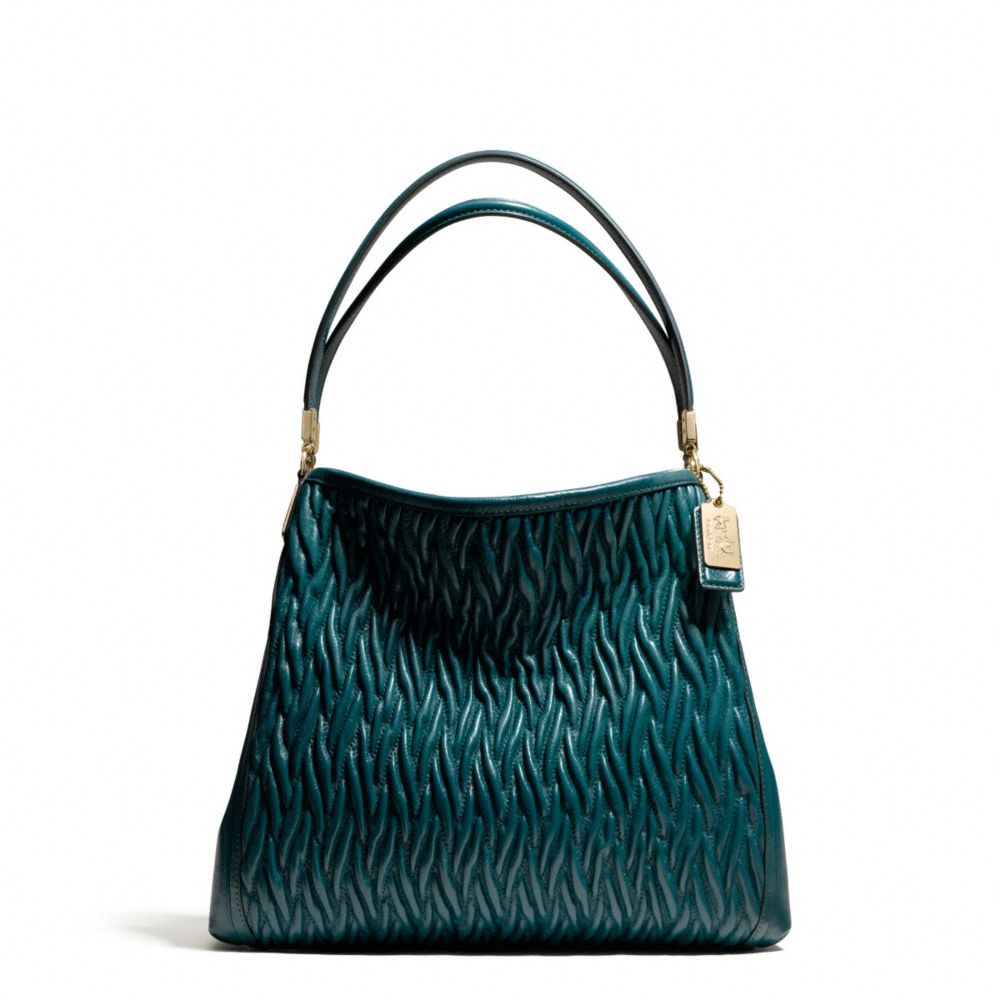 MADISON SMALL PHOEBE SHOULDER BAG IN GATHERED TWIST LEATHER - COACH f26258 -  LIGHT GOLD/DK TEAL