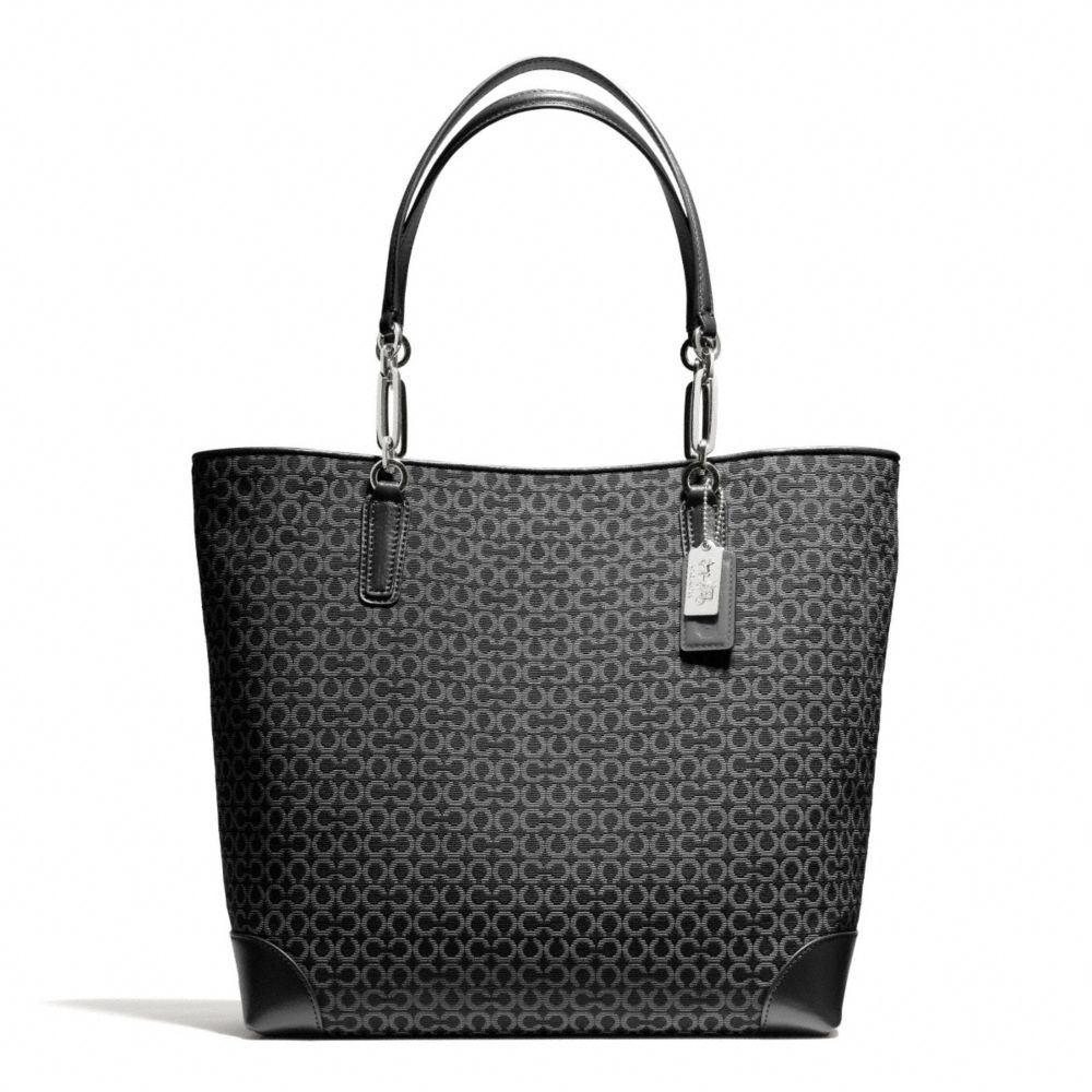 COACH MADISON OP ART NEEDLEPOINT NORTH/SOUTH TOTE - SILVER/BLACK - F26277