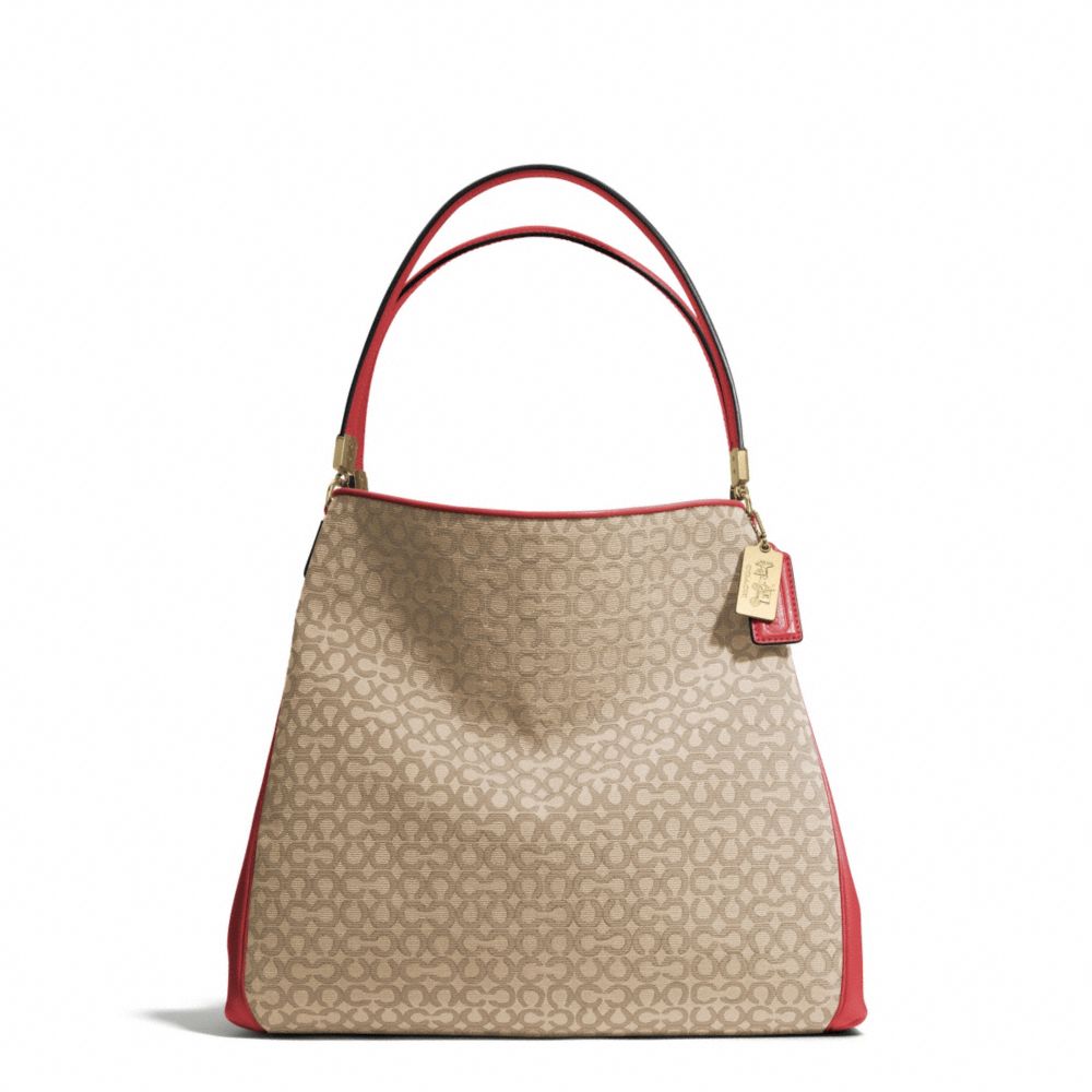 MADISON NEEDLEPOINT OP ART SMALL PHOEBE SHOULDER BAG - COACH f26281 - LIGHT GOLD/KHAKI/LOVE RED