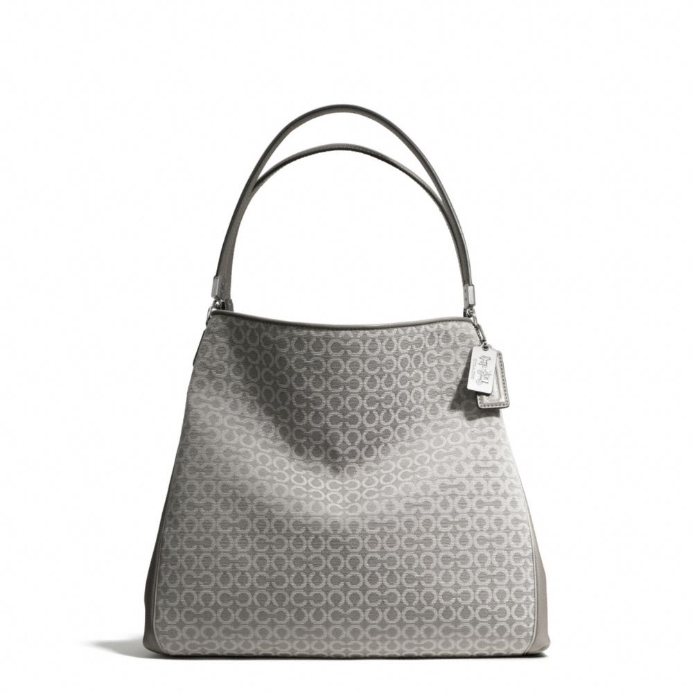 COACH MADISON NEEDLEPOINT OP ART SMALL PHOEBE SHOULDER BAG - SILVER/LIGHT GREY - F26281