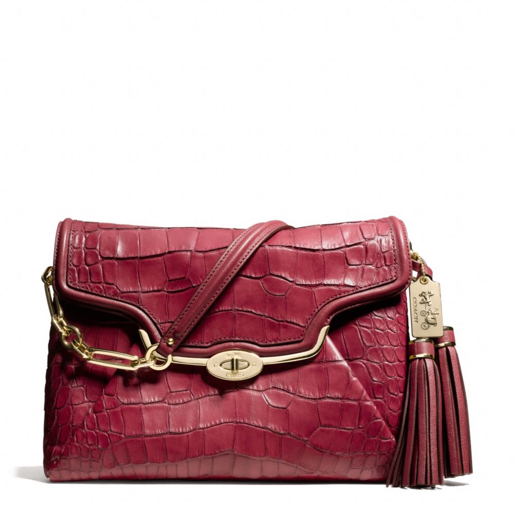 COACH MADISON CROC EMBOSSED SHOULDER FLAP - LIGHT GOLD/RUST RED - F26334