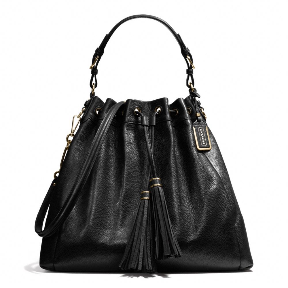 MADISON PINNACLE LEATHER LARGE DRAWSTRING SHOULDER BAG - COACH F26343 - LIGHT GOLD/BLACK