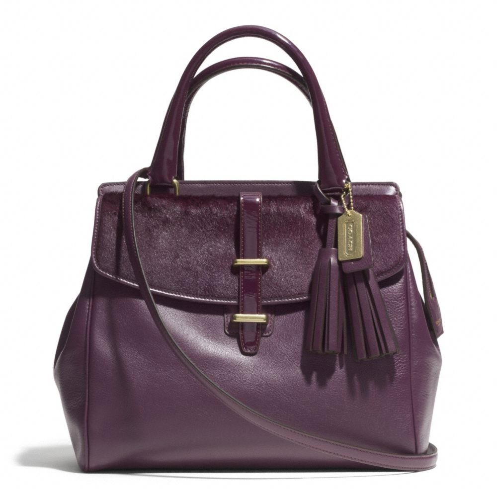 COACH HAIRCALF NORTH/SOUTH SATCHEL WITH HASP - BRASS/AUBERGINE - F26362
