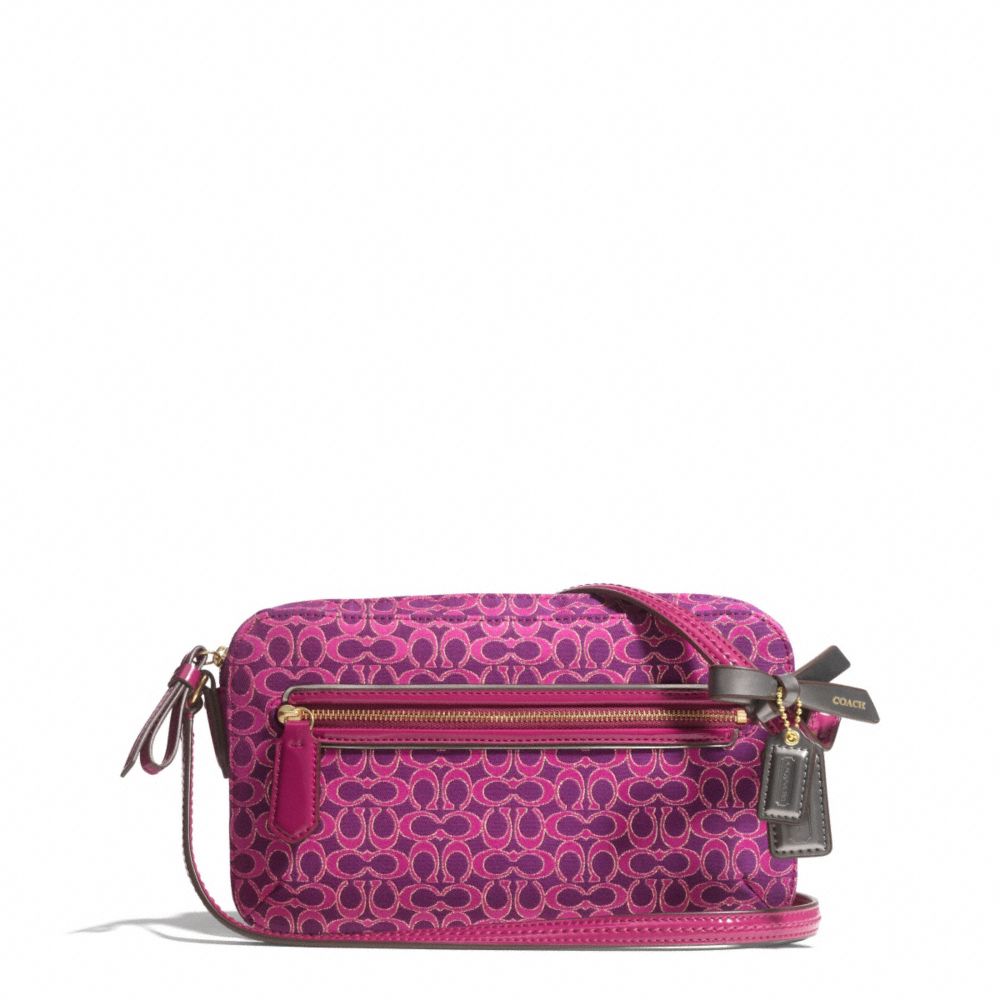 POPPY SIGNATURE C METALLIC OUTLINE FLIGHT BAG - COACH f26424 - BRASS/MAGENTA/MAGENTA