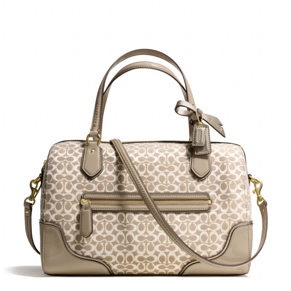 COACH POPPY EAST/WEST SATCHEL IN SIGNATURE METALLIC OUTLINE FABRIC - BRASS/KHAKI/KHAKI - F26426