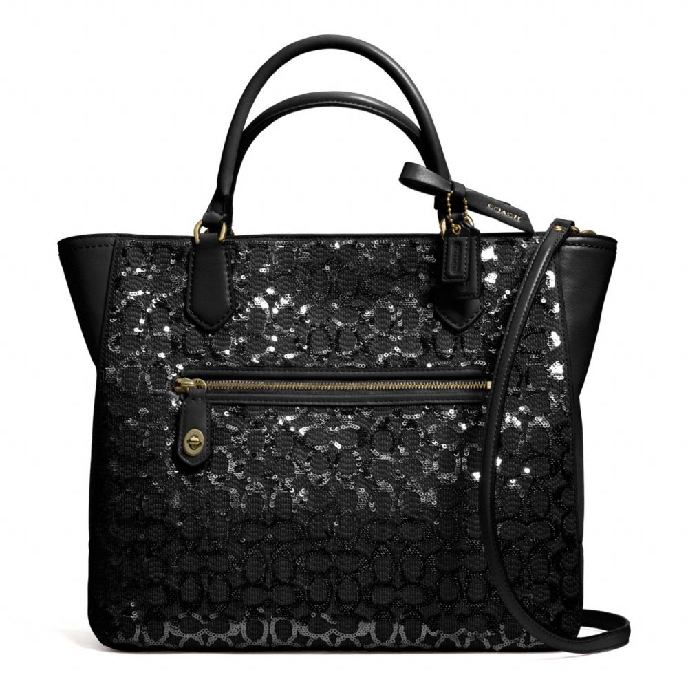 POPPY SEQUIN SIGNATURE C SMALL BLAIRE TOTE - COACH f26432 - BRASS/BLACK