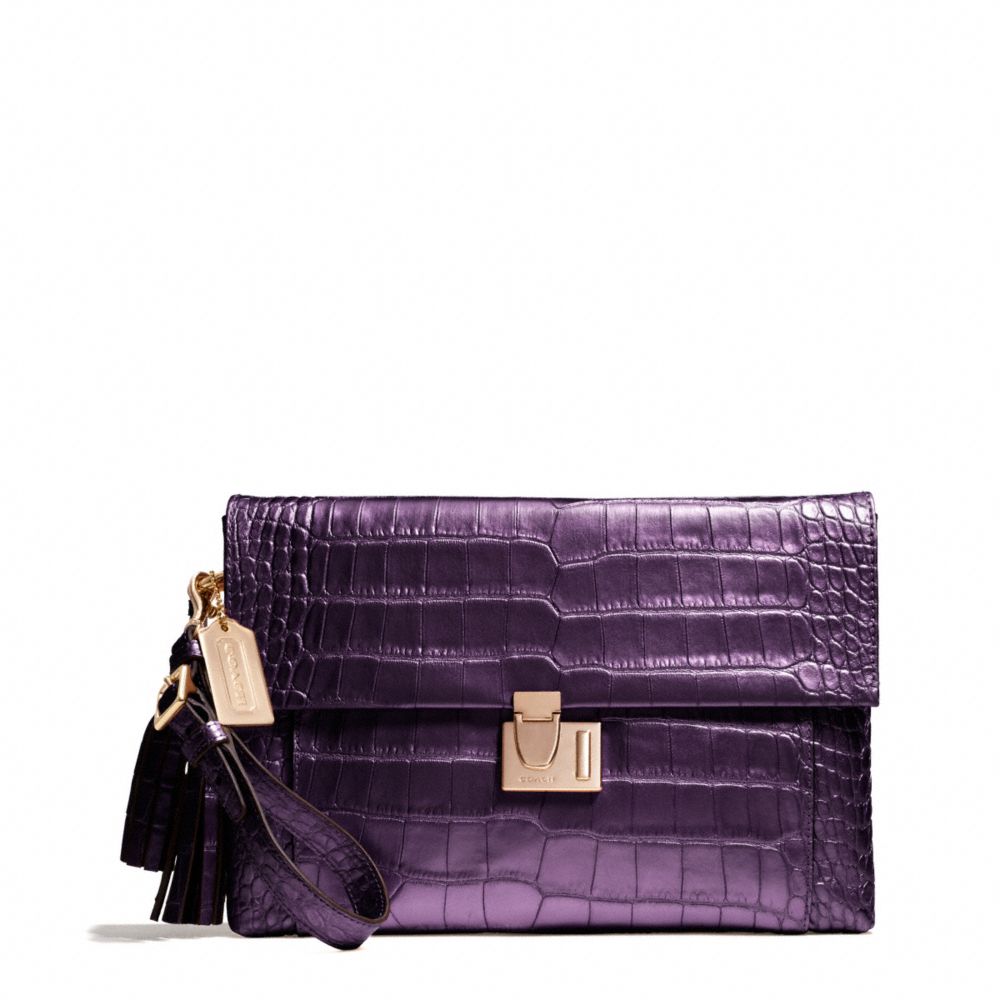 LIQUID METALLIC CROC LOCK CLUTCH - COACH f26446 - RE/BLACK VIOLET