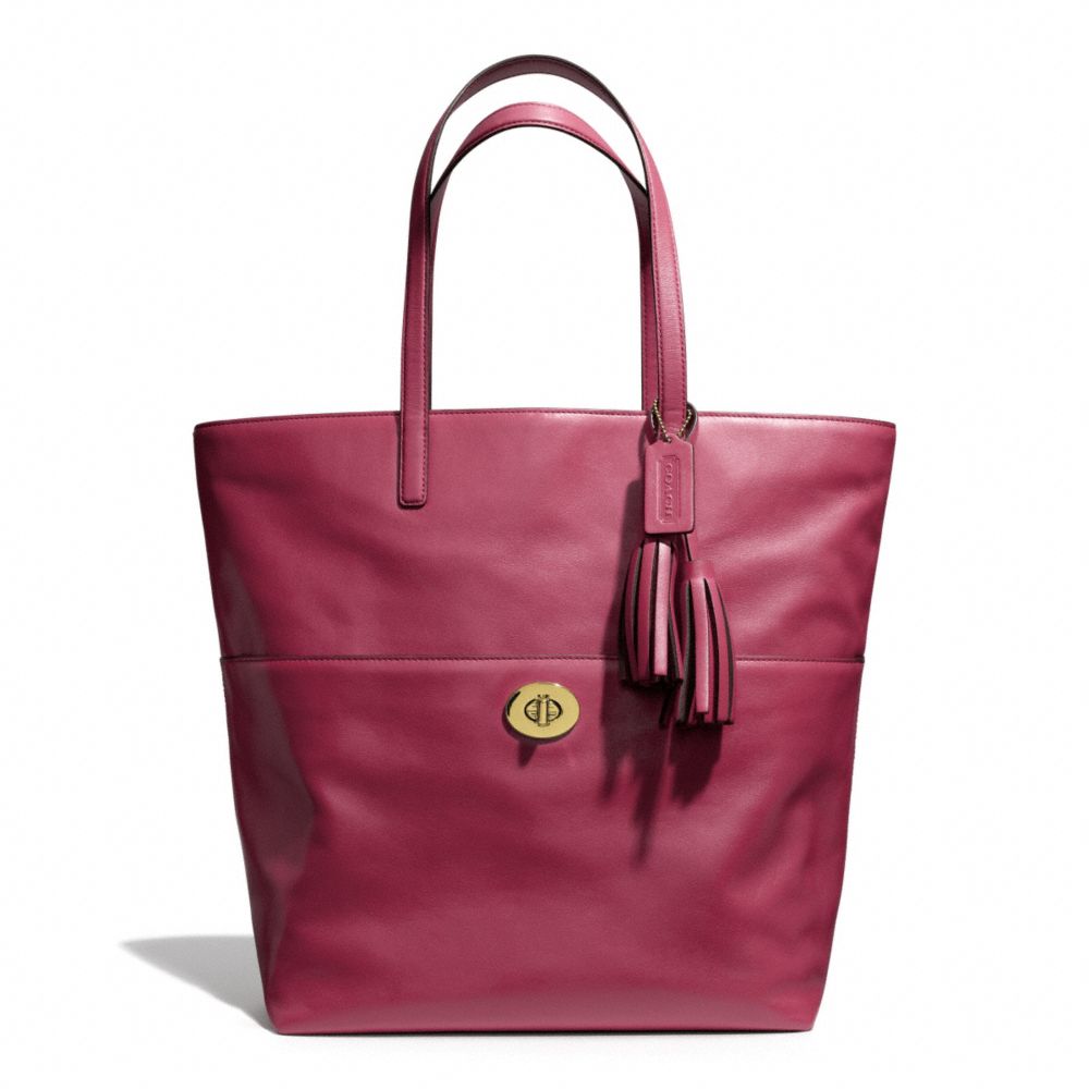 COACH LEATHER TURNLOCK TOTE - BRASS/DEEP PORT - F26461