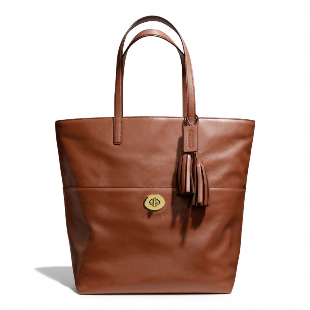 COACH LEATHER TURNLOCK TOTE - BRASS/COGNAC - F26461