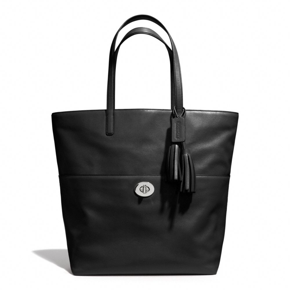 LEATHER TURNLOCK TOTE - COACH f26461 - SILVER/BLACK