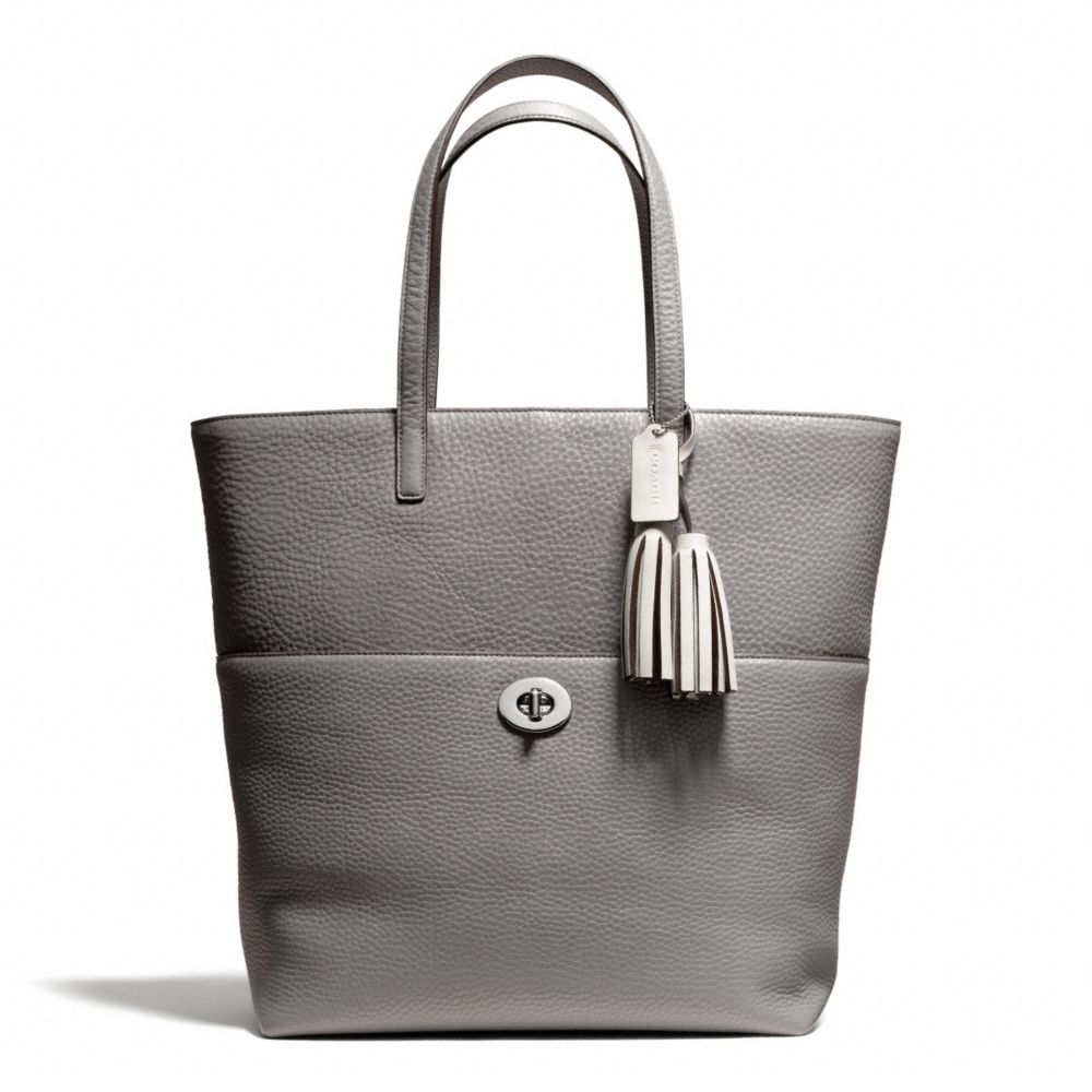 COACH PEBBLED LEATHER TURNLOCK TOTE - SILVER/GRAPHITE - F26477