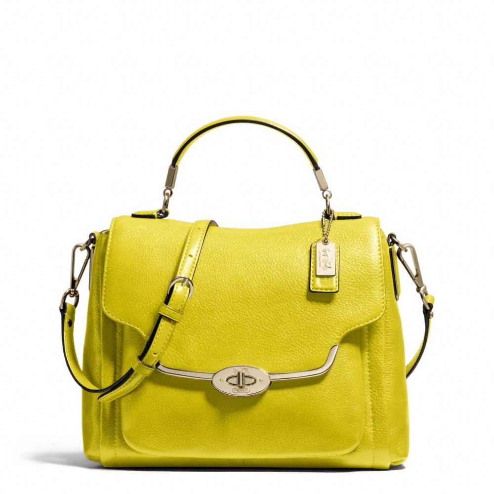 MADISON LEATHER SMALL SADIE FLAP SATCHEL - COACH f26624 - LIGHT GOLD/ACID GREEN