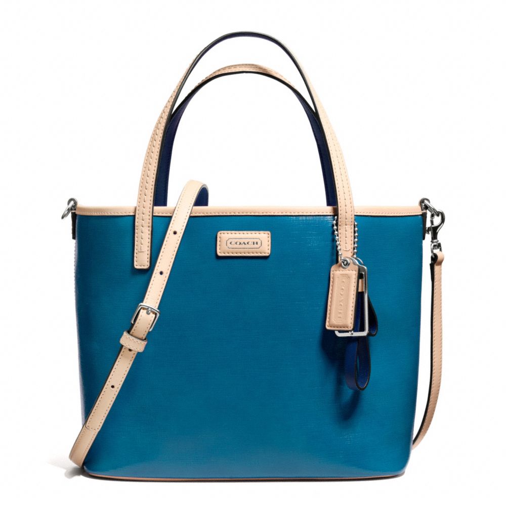 COACH PARK METRO PATENT SMALL TOTE - SILVER/TEAL - F26731