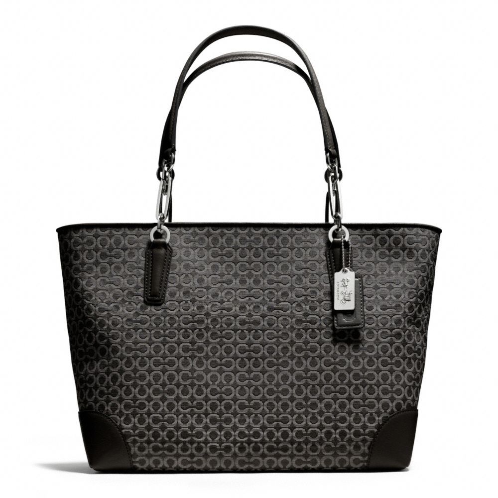 COACH MADISON NEEDLEPOINT OP ART EAST/WEST TOTE - SILVER/BLACK - F26767