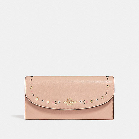 COACH SLIM ENVELOPE WALLET WITH FLORAL TOOLING - NUDE PINK/LIGHT GOLD - f26786
