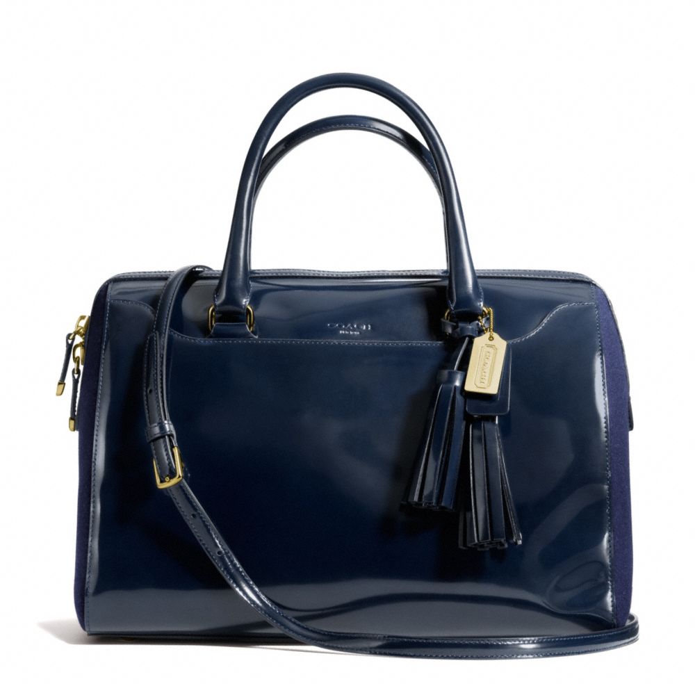 COACH PINNACLE POLISHED CALF LEATHER LARGE HALEY SATCHEL - GOLD/NAVY - F26931