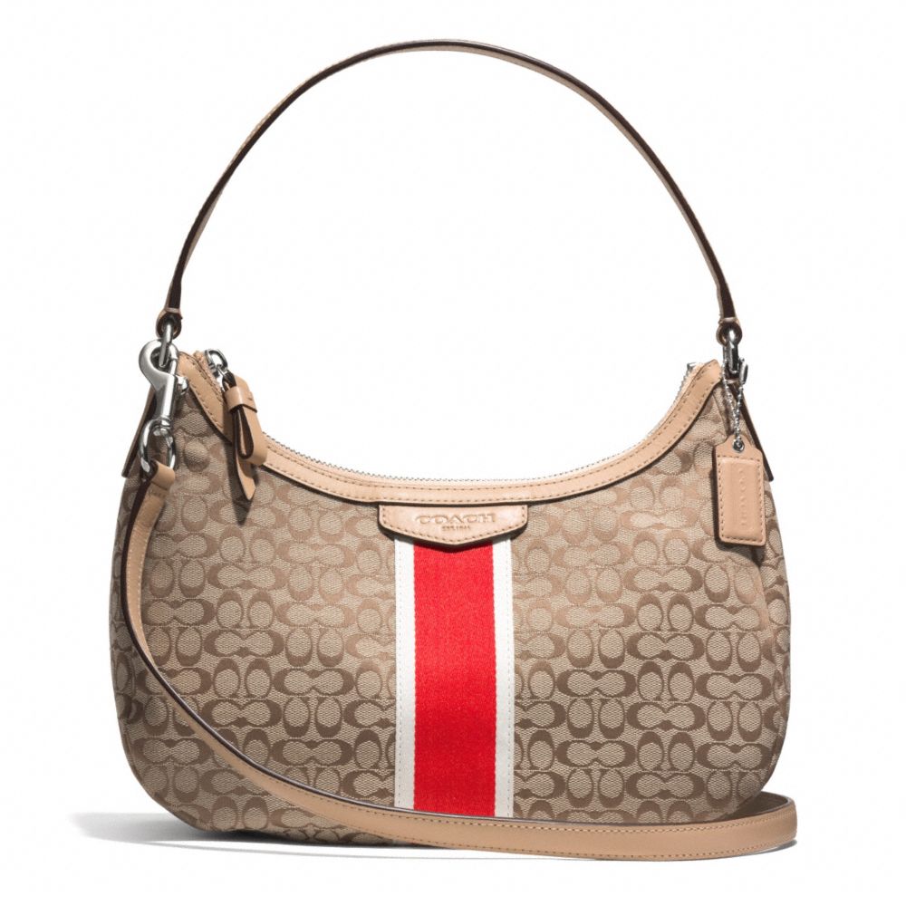 SIGNATURE STRIPE 6CM DEMI CROSSBODY - COACH f26981 - SILVER/KHAKI/HOT ORANGE