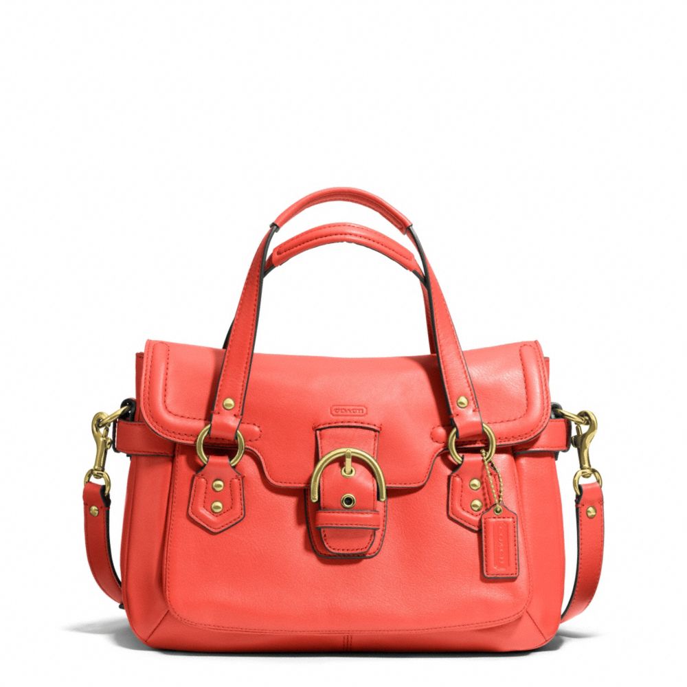 COACH CAMPBELL LEATHER SMALL FLAP SATCHEL - BRASS/HOT ORANGE - F27231