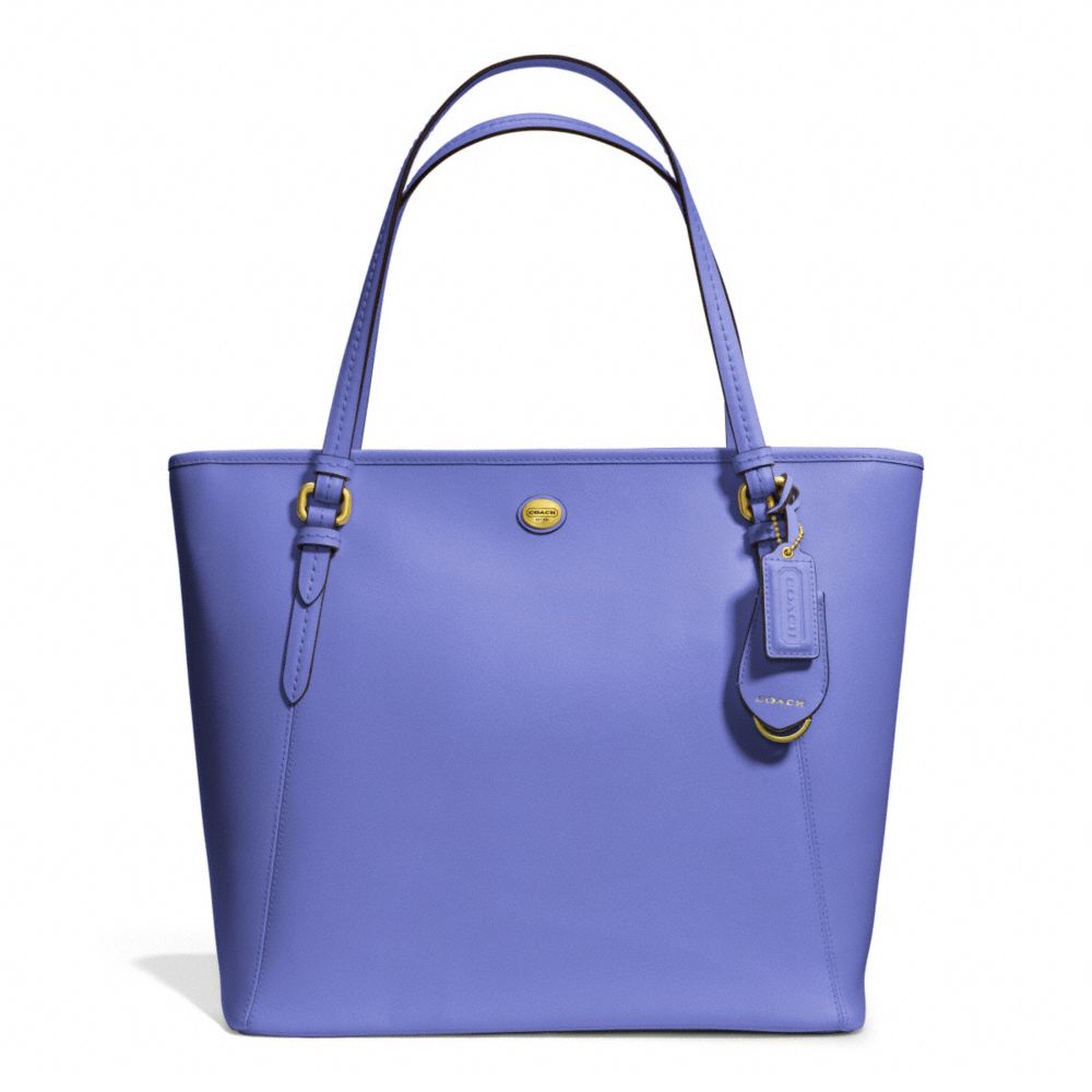 COACH PEYTON LEATHER ZIP TOP TOTE - BRASS/PORCELAIN BLUE - F27349