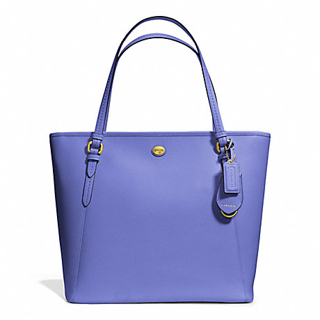 PEYTON LEATHER ZIP TOP TOTE - COACH F27349 - BRASS/PORCELAIN BLUE