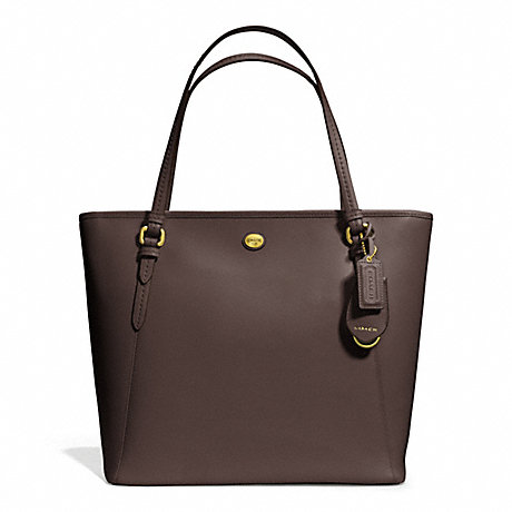 COACH PEYTON LEATHER ZIP TOP TOTE - BRASS/MAHOGANY - f27349