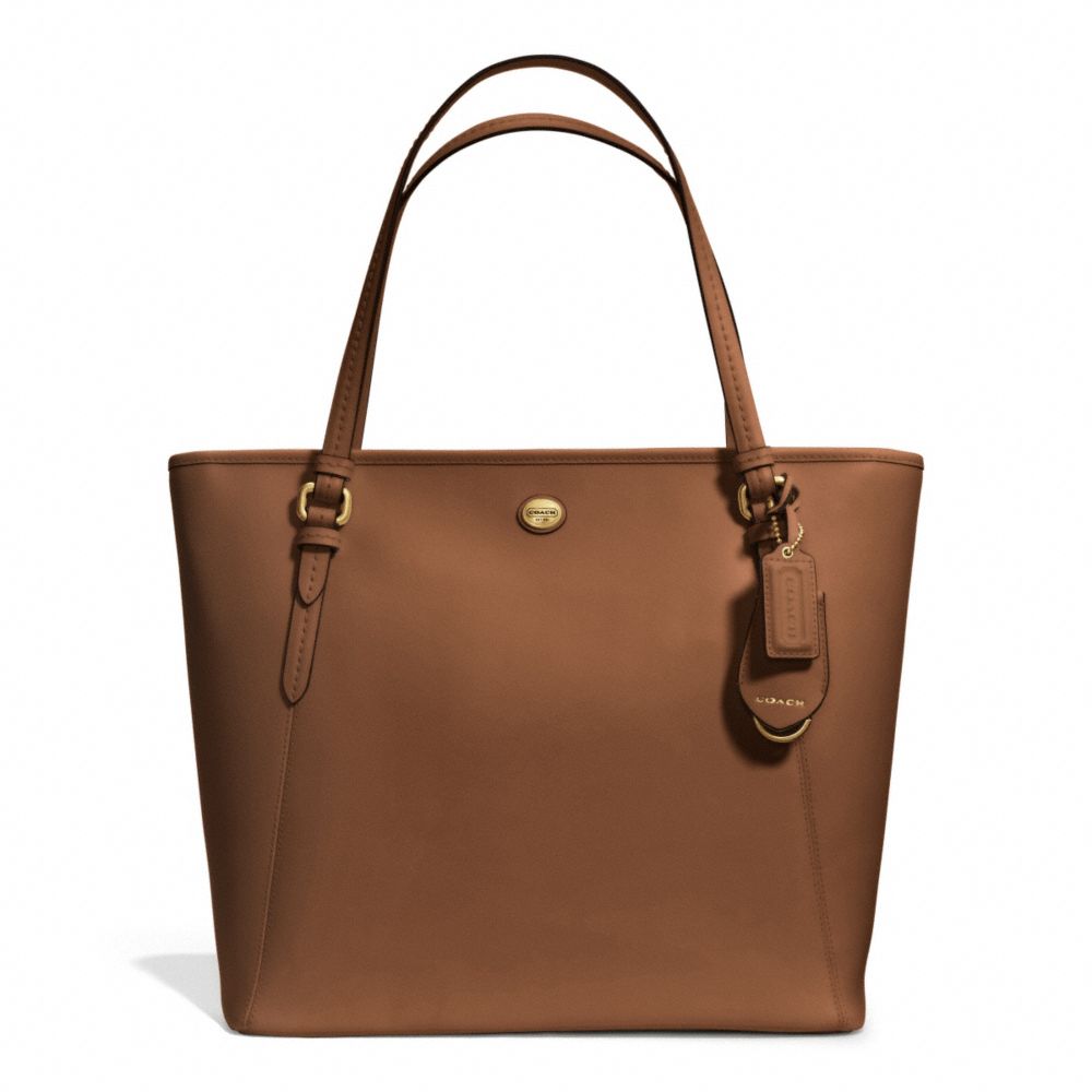 COACH PEYTON LEATHER ZIP TOP TOTE - BRASS/SADDLE - F27349