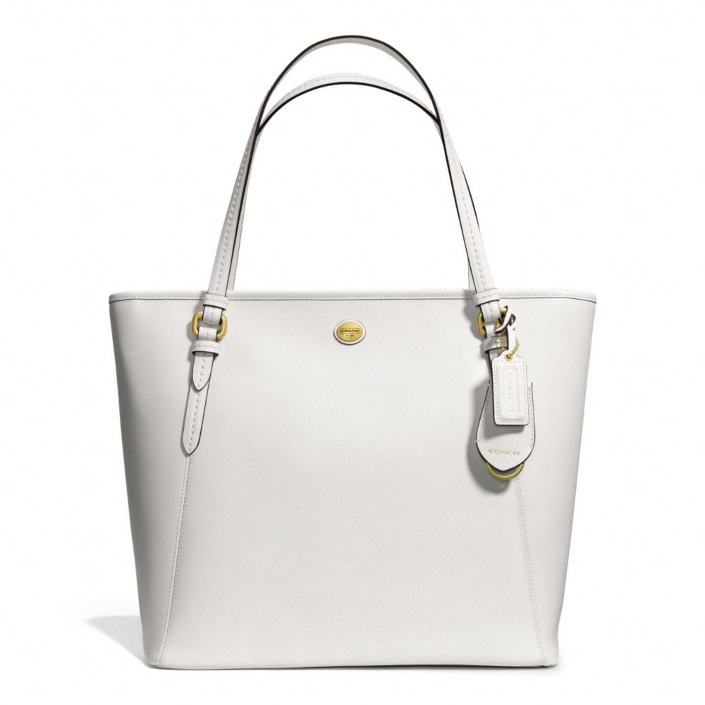 PEYTON LEATHER ZIP TOP TOTE - COACH f27349 - BRASS/WHITE