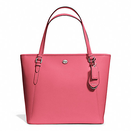COACH PEYTON LEATHER ZIP TOP TOTE - SILVER/STRAWBERRY - f27349