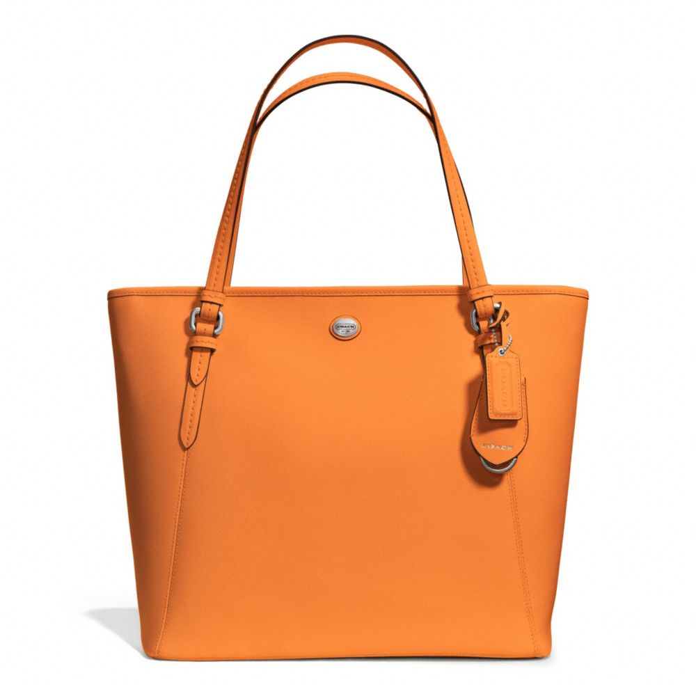 PEYTON LEATHER ZIP TOP TOTE - COACH f27349 - SILVER/TANGERINE